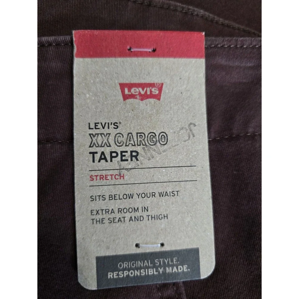 Levi’s XX Cargo Taper Pants Men's 32x30 Delicioso Brown Stretch Poplin Chino NEW - Picture 4 of 11